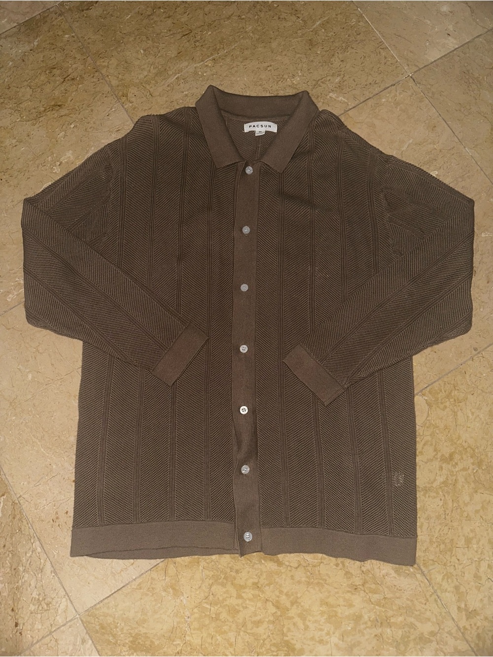 PacSun Brown Knit Mesh Button-Up Shirt